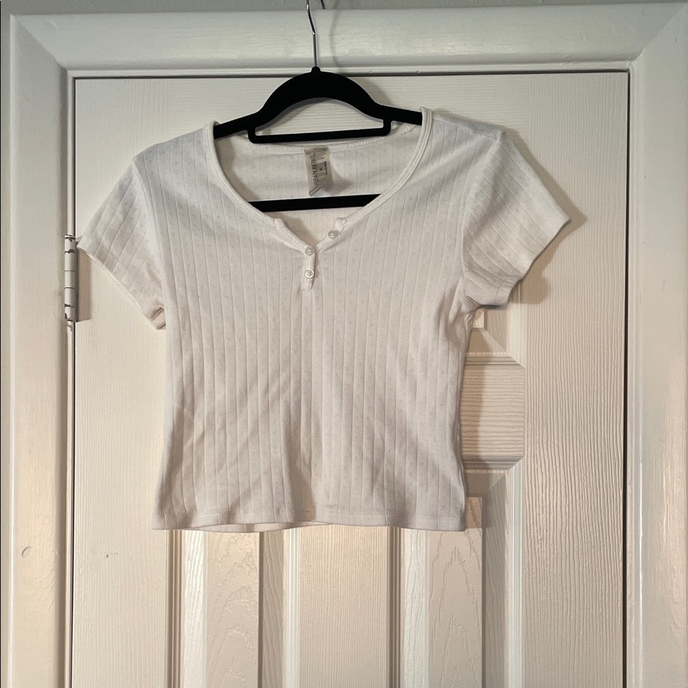 Rebels White Ribbed Crop Top 100% cotton
